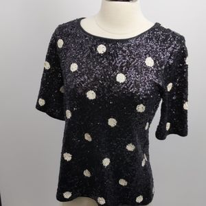 J. Crew black/white dots sequin basic tee top-sz S